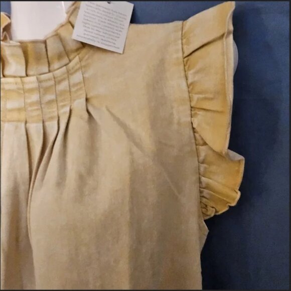 MAZIK Women's Vintage Latte Ruffle Sleeve Pleated Front Top(B3) - Picture 4 of 5